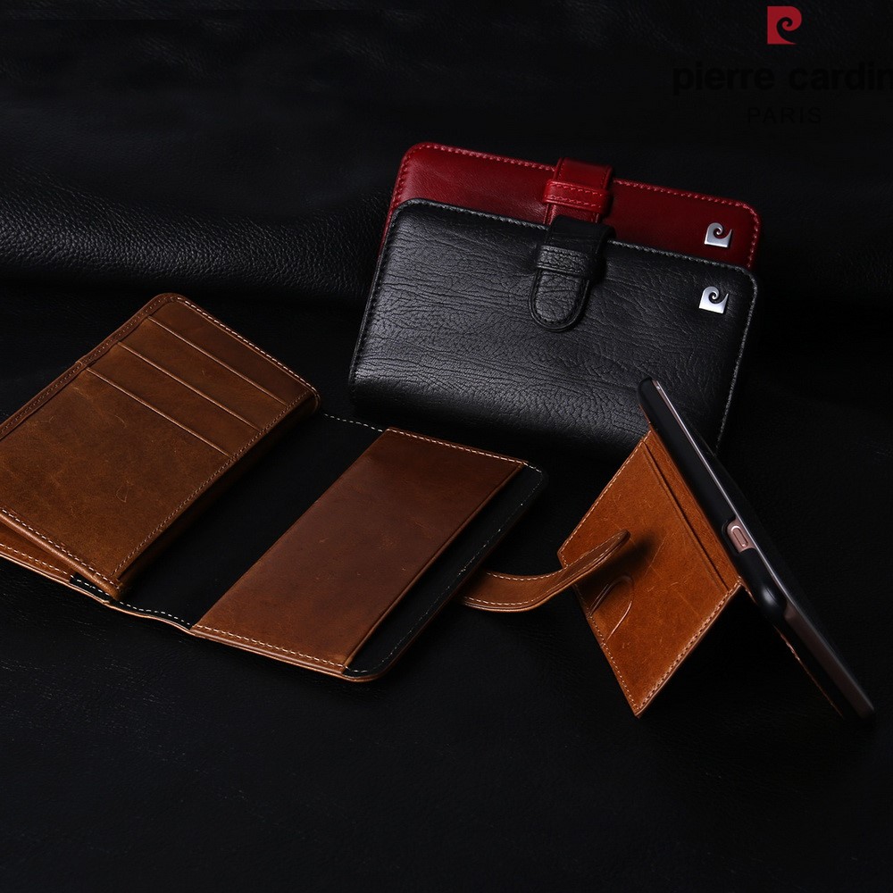 PIERRE CARDIN Echtes Leder Cover mit mehrfachen Geldbörsen Kartenslots für iPhone 7 - Rot-10