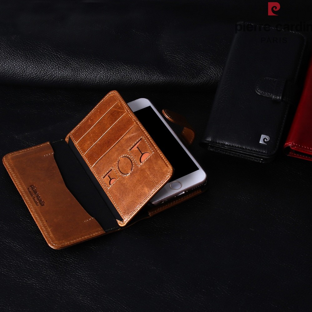 PIERRE CARDIN Echtes Leder Cover mit mehrfachen Geldbörsen Kartenslots für iPhone 7 - Rot-13