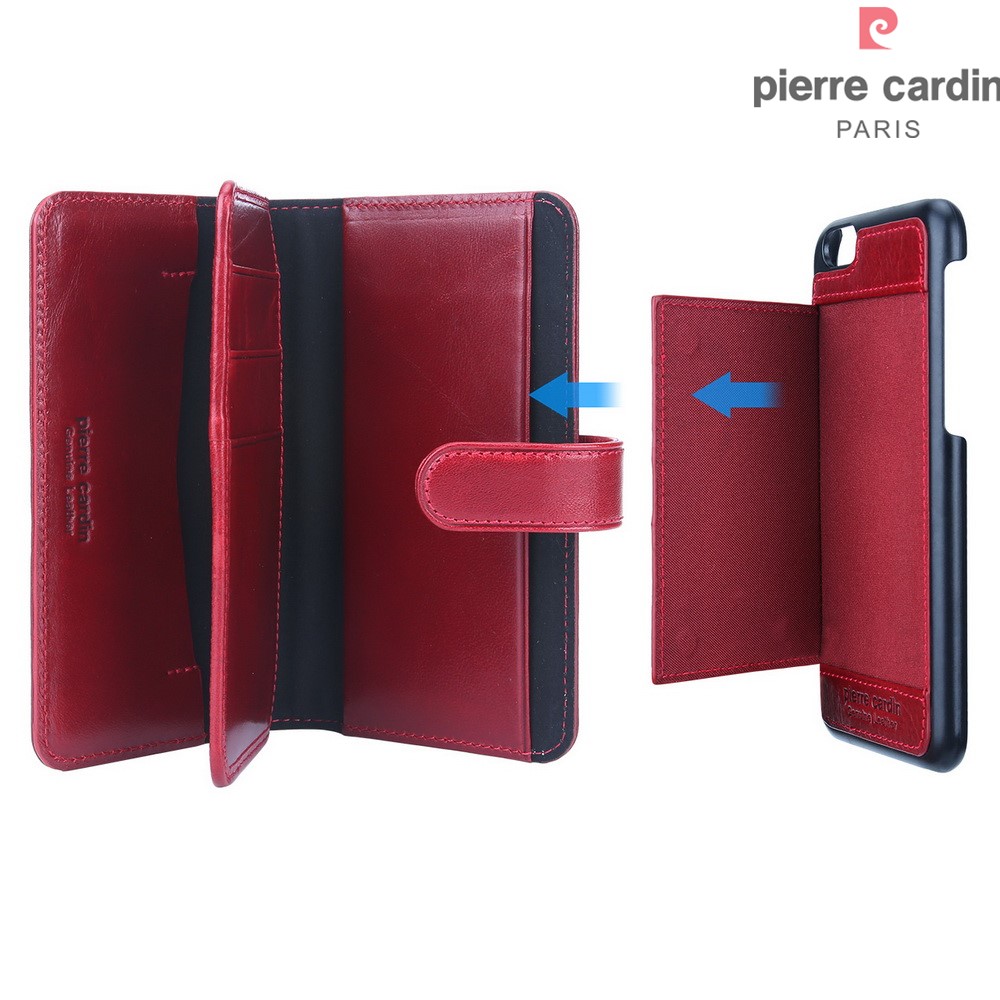 PIERRE CARDIN Echtes Leder Cover mit mehrfachen Geldbörsen Kartenslots für iPhone 7 - Rot-3