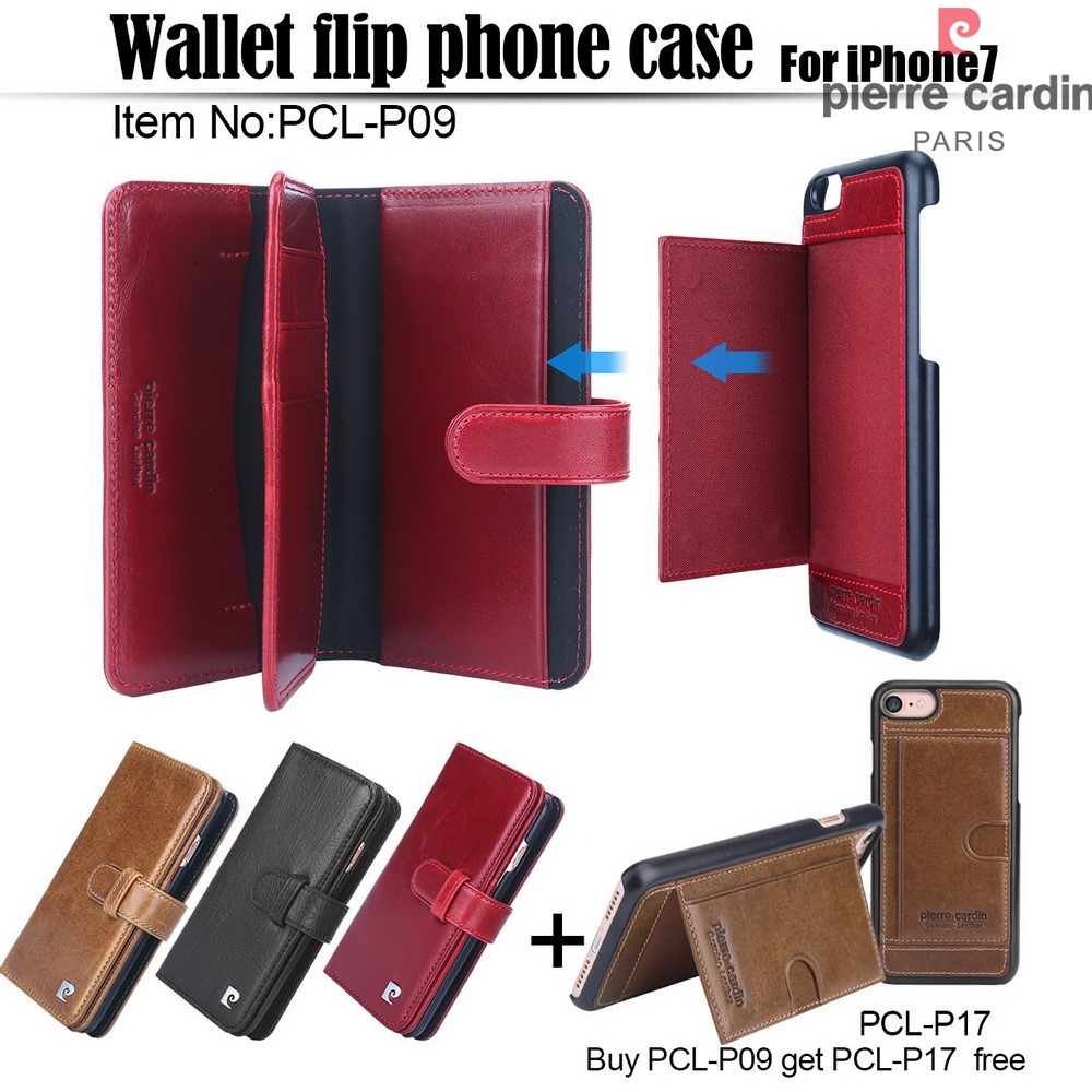 PIERRE CARDIN Echtes Leder Cover mit mehrfachen Geldbörsen Kartenslots für iPhone 7 - Rot-9
