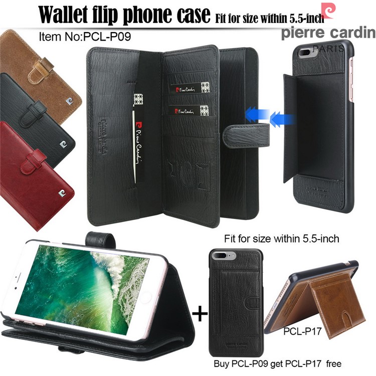 PIERRE CARDIN Wallet Bolsa em Couro Genuíno para iPhone 7 Plus 5.5 Inch - Preto-12
