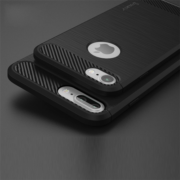 IPAKY Brushed TPU Case for iPhone 8 Plus / 7 Plus 5.5 with Carbon Fiber Decorated - Black-1