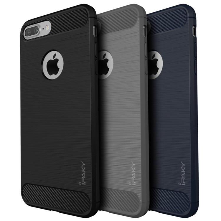 IPAKY Brushed TPU Case for iPhone 8 Plus / 7 Plus 5.5 with Carbon Fiber Decorated - Black-2
