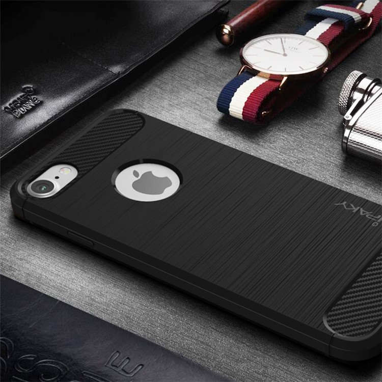 IPAKY Brushed TPU Case for iPhone 8 Plus / 7 Plus 5.5 with Carbon Fiber Decorated - Black-3