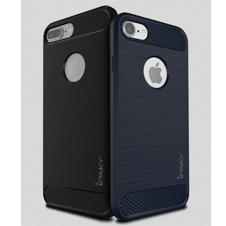 IPAKY Brushed TPU Case for iPhone 8 Plus / 7 Plus 5.5 with Carbon Fiber Decorated - Black-4