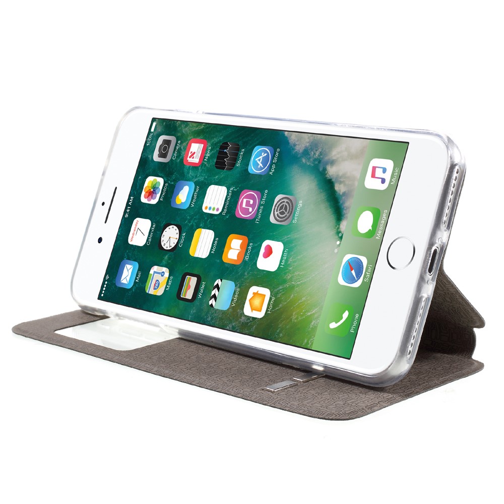 Slider to Answer Leather Stand Case for iPhone 8 Plus / 7 Plus with View Window - Black-4