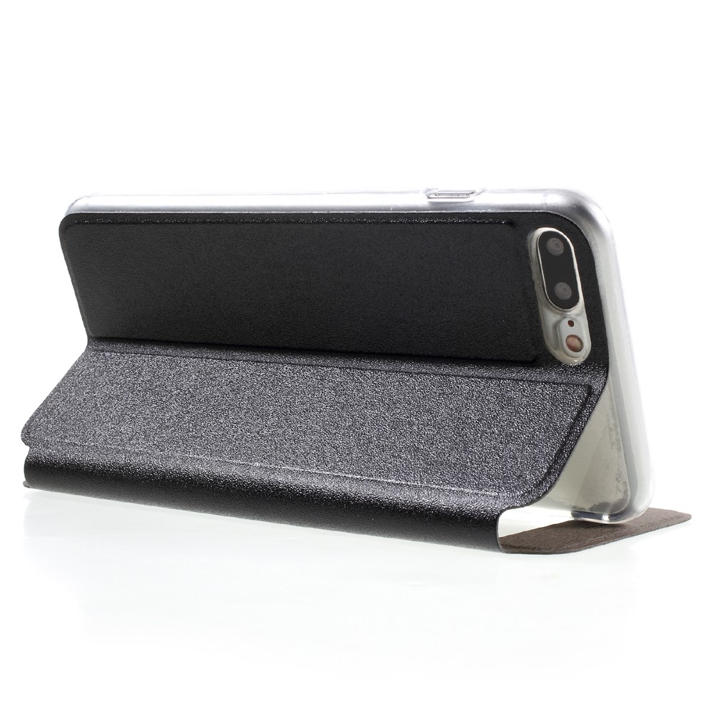 Slider to Answer Leather Stand Case for iPhone 8 Plus / 7 Plus with View Window - Black-5