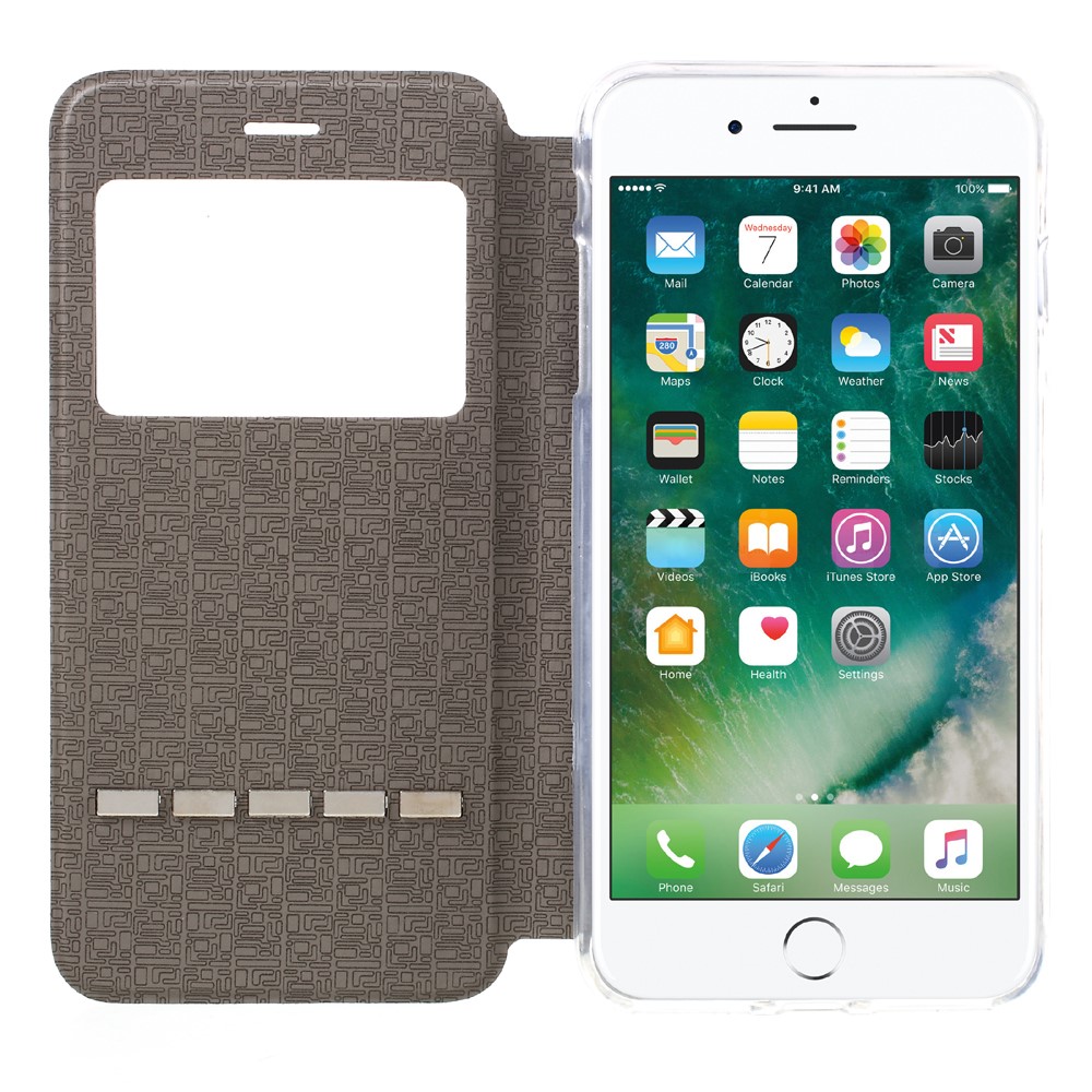 Slider to Answer Leather Stand Case for iPhone 8 Plus / 7 Plus with View Window - Black-6
