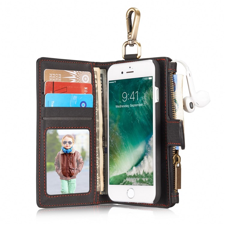 CASEME for iPhone 8 / 7 Metal Clip Wallet Retro Split Leather Cover + Detachable Inner Case - Black-10