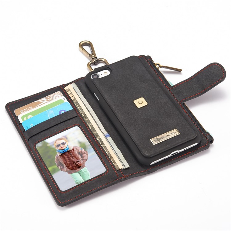 CASEME for iPhone 8 / 7 Metal Clip Wallet Retro Split Leather Cover + Detachable Inner Case - Black-13