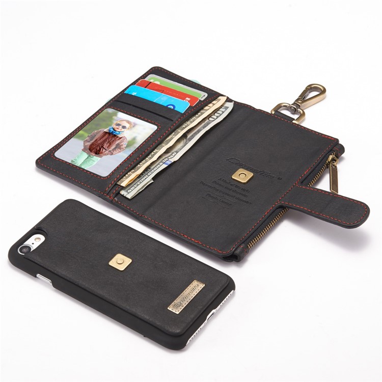 CASEME for iPhone 8 / 7 Metal Clip Wallet Retro Split Leather Cover + Detachable Inner Case - Black-15