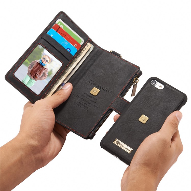CASEME for iPhone 8 / 7 Metal Clip Wallet Retro Split Leather Cover + Detachable Inner Case - Black-16