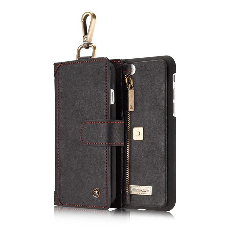 CASEME for iPhone 8 / 7 Metal Clip Wallet Retro Split Leather Cover + Detachable Inner Case - Black-17