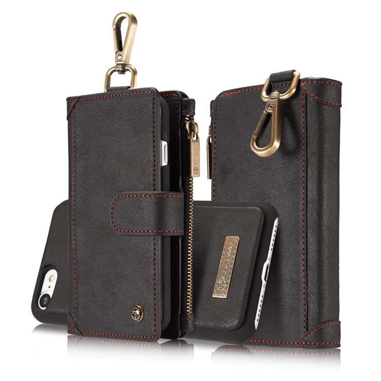 CASEME for iPhone 8 / 7 Metal Clip Wallet Retro Split Leather Cover + Detachable Inner Case - Black-18
