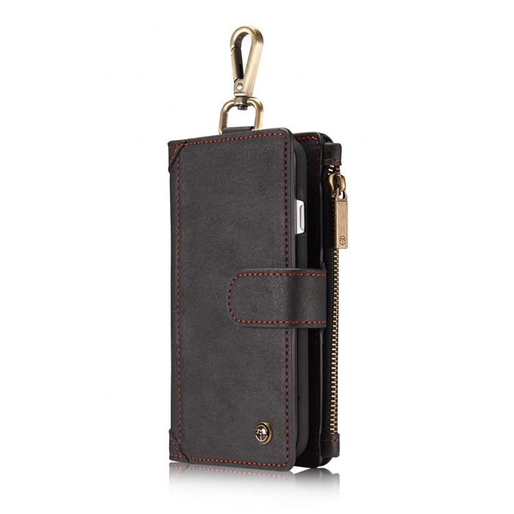 CASEME for iPhone 8 / 7 Metal Clip Wallet Retro Split Leather Cover + Detachable Inner Case - Black-2