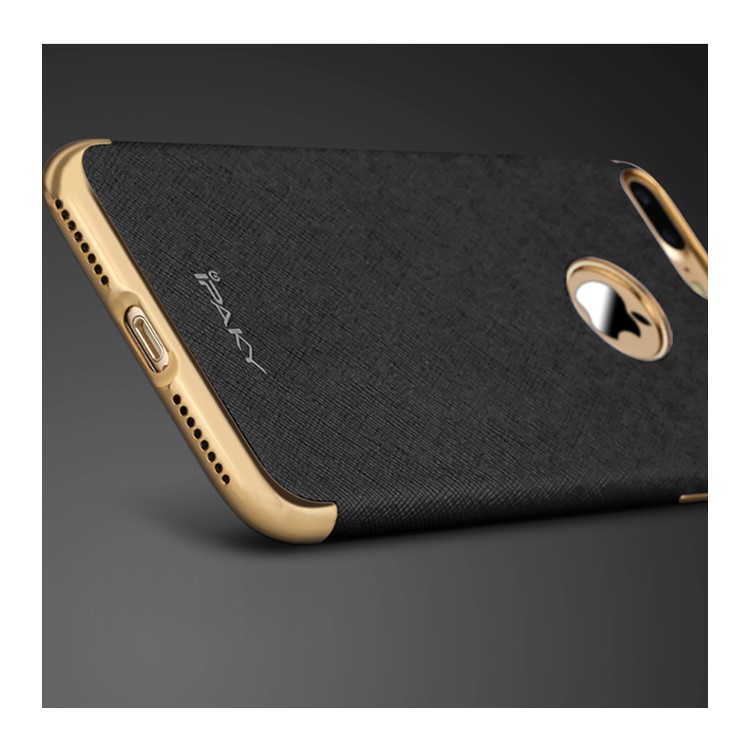 IPAKY Cross Texture Leather Coated Plating TPU Case for iPhone 7 Plus 5.5 - Black-3