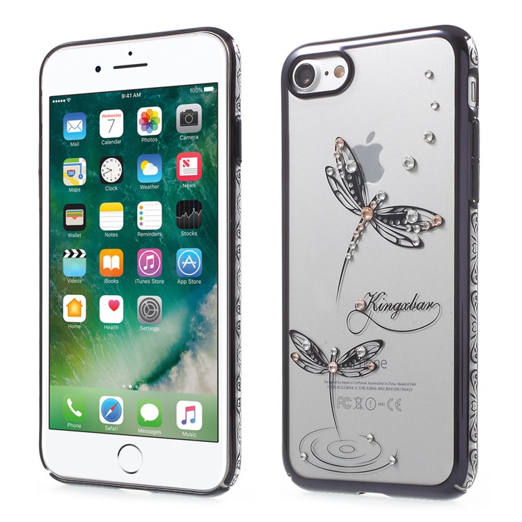 KINGXBAR Authorized Swarovski Clear Hard Case for iPhone 7 - Black Edge / Jade Dragonfly-1