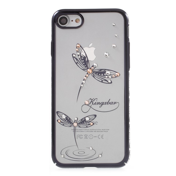KINGXBAR Authorized Swarovski Clear Hard Case for iPhone 7 - Black Edge / Jade Dragonfly-2