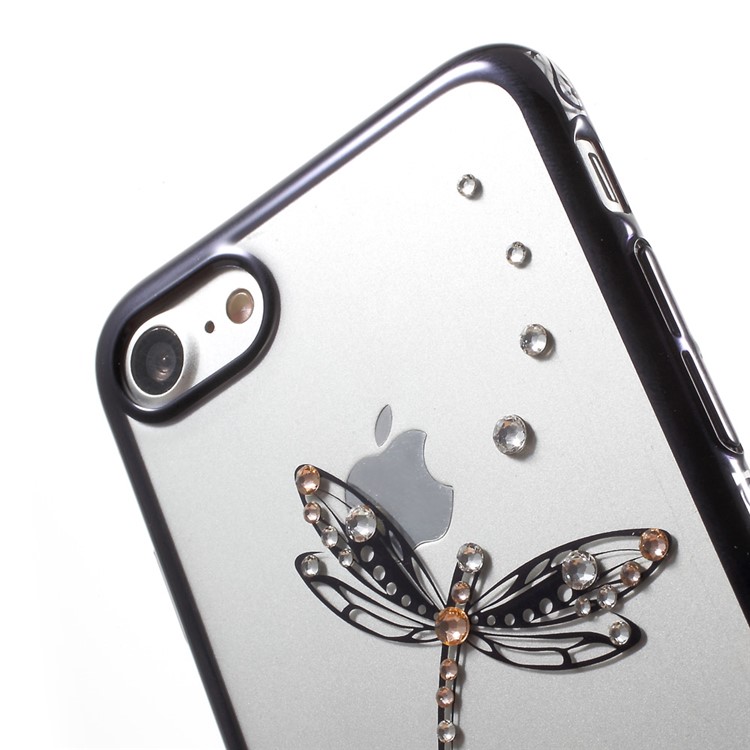 KINGXBAR Authorized Swarovski Clear Hard Case for iPhone 7 - Black Edge / Jade Dragonfly-5