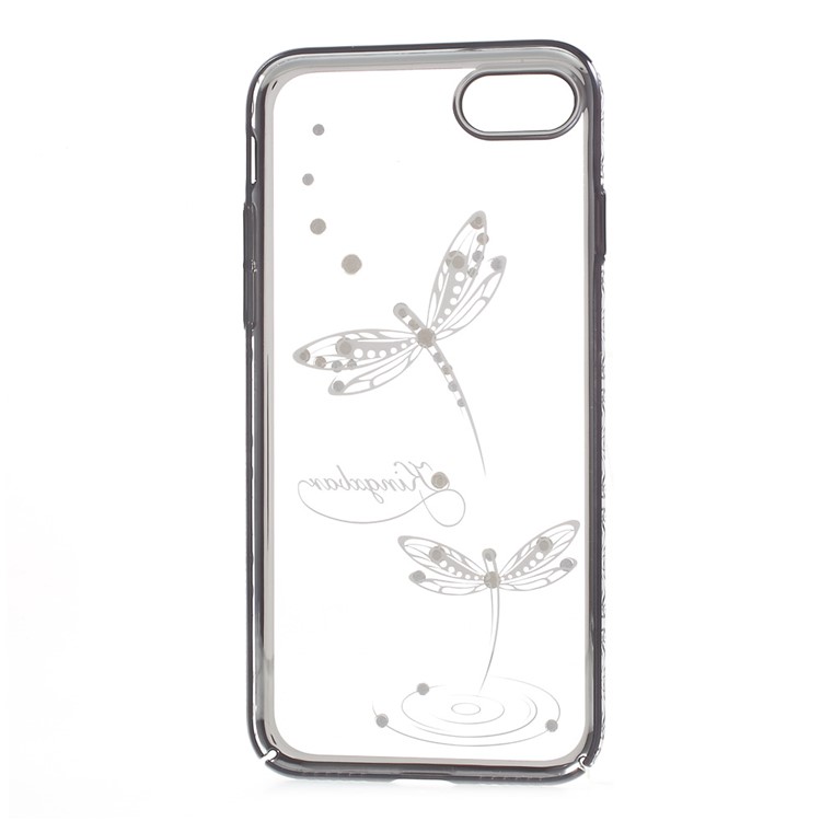 KINGXBAR Authorized Swarovski Clear Hard Case for iPhone 7 - Black Edge / Jade Dragonfly-7