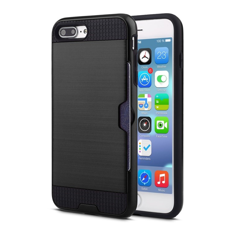 Матовый pc + tpu гибридный корпус с гнездом для карт для iphone 8 плюс / 7 плюс 5,5 дюймов - черный