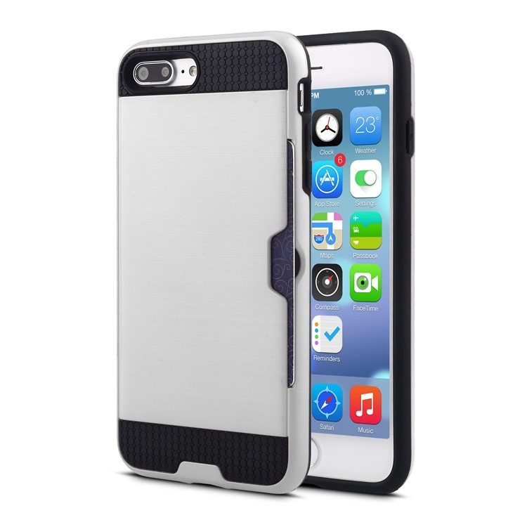 

Brushed PC + TPU Hybrid Shell Case with Card Slot for iPhone 8 Plus / 7 Plus 5.5 inch - White