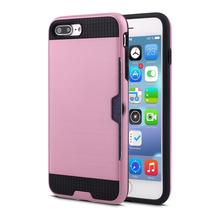 

Brushed PC + TPU Combo Case with Card Slot for iPhone 8 Plus / 7 Plus 5.5 inch - Pink