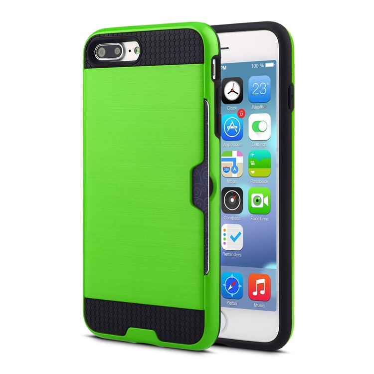 

Brushed PC + TPU Hybrid Case Shell with Card Slot for iPhone 8 Plus / 7 Plus 5.5 inch - Green