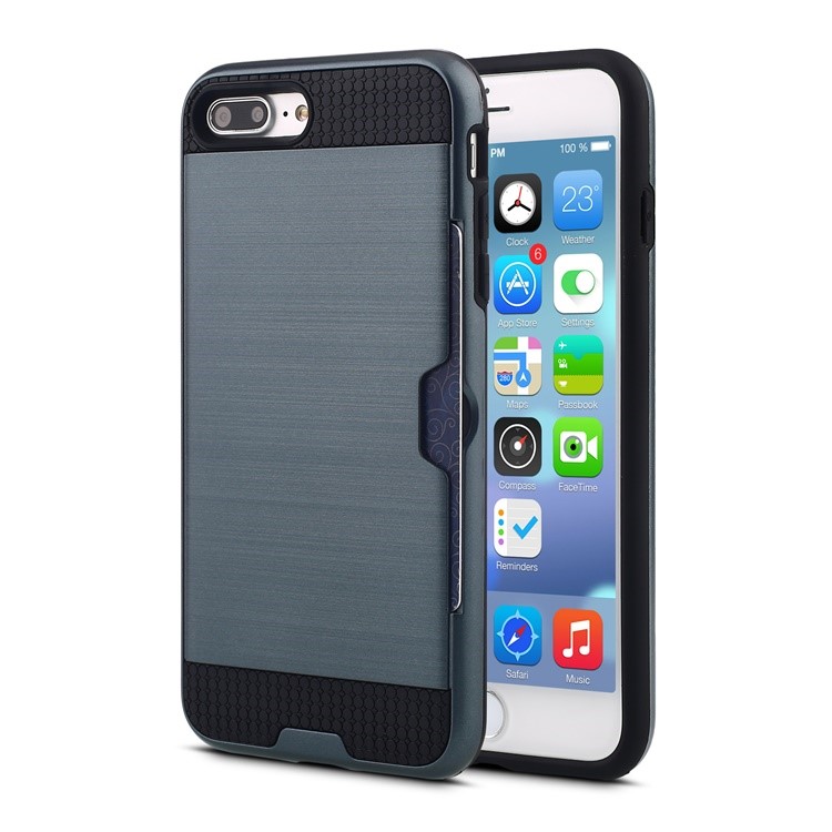 

Brushed PC + TPU Hybrid Protective Case with Card Slot for iPhone 8 Plus / 7 Plus 5.5 inch - Dark Blue