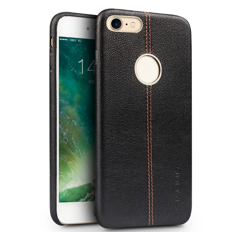 QIALINO Deer Skin Pattern Genuine Leather Coated PC Back Case for iPhone 8 / 7 4.7 inch - Black-1