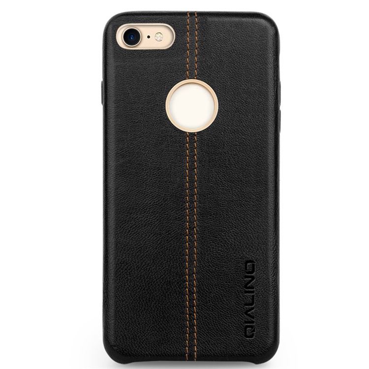 QIALINO Deer Skin Pattern Genuine Leather Coated PC Back Case for iPhone 8 / 7 4.7 inch - Black-2