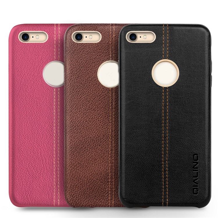 QIALINO Deer Skin Pattern Genuine Leather Coated PC Back Case for iPhone 8 / 7 4.7 inch - Black-6