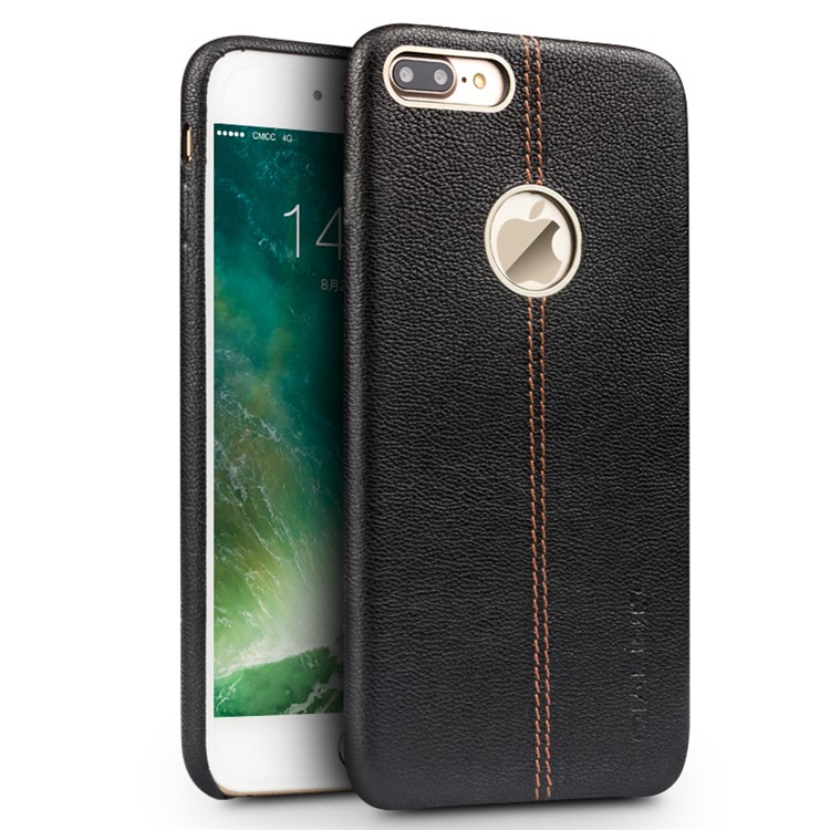 

QIALINO Deer Skin Pattern Genuine Leather Coated PC Case for iPhone 8 Plus / 7 Plus 5.5 - Black