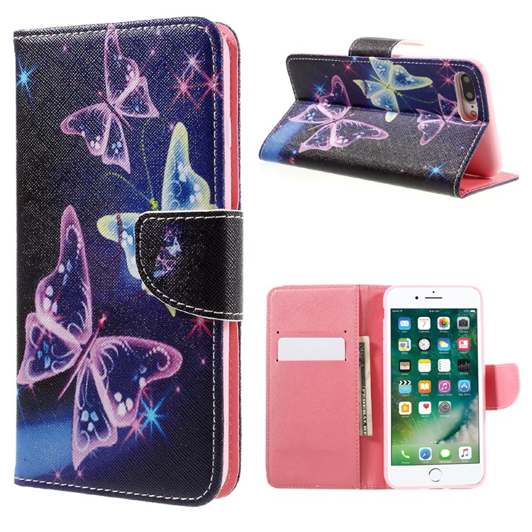

Patterned Flip Leather Case Card Holder for iPhone 8 Plus / 7 Plus - Shiny Colorful Butterflies, iPhone 8 Plus 5.5 inch