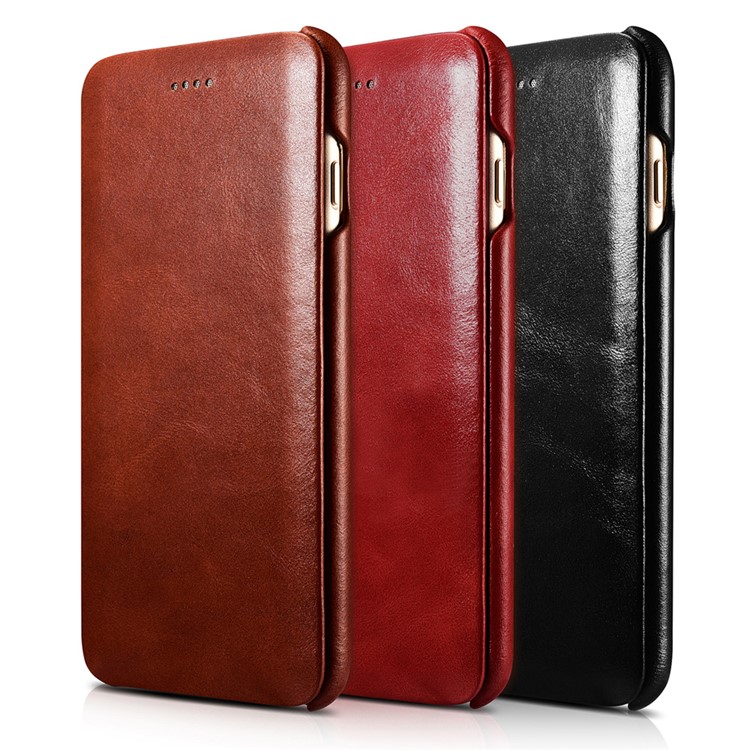 ICARER Curved Edge Vintage Series Echtes Leder Cover für iPhone 7 Plus 5,5 Zoll - Rot-2