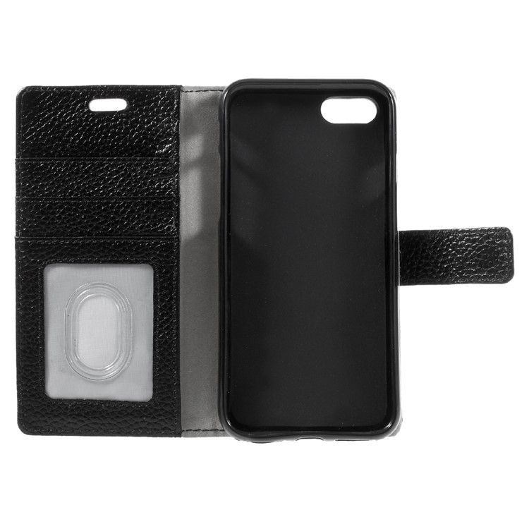 Litchi Texture Genuine Leather Wallet Stand Case for iPhone 7 - Black-1