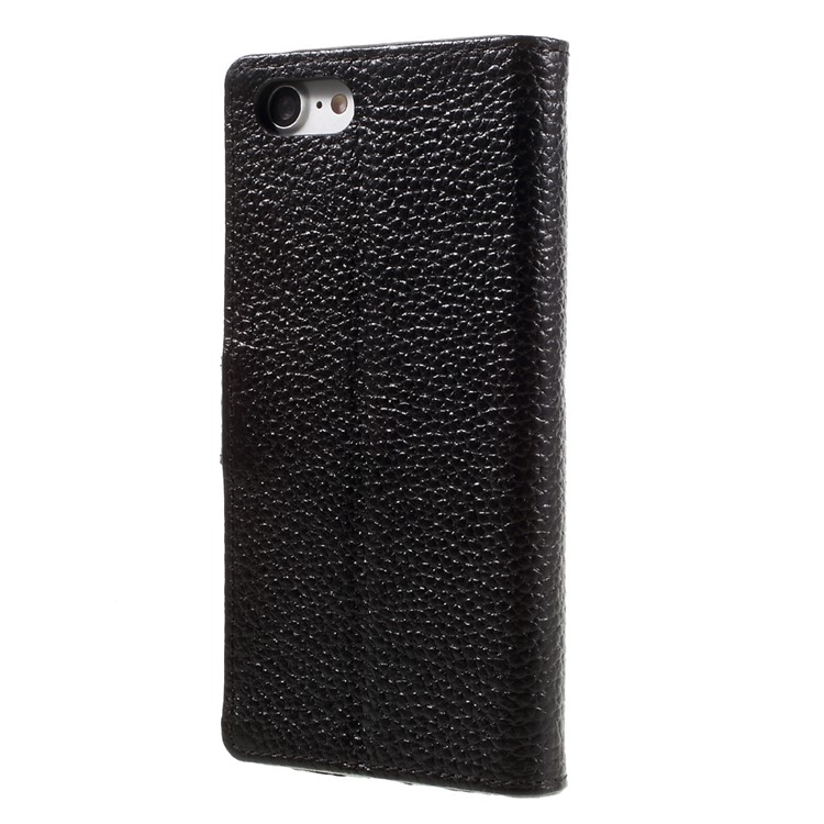 Litchi Texture Genuine Leather Wallet Stand Case for iPhone 7 - Black-1