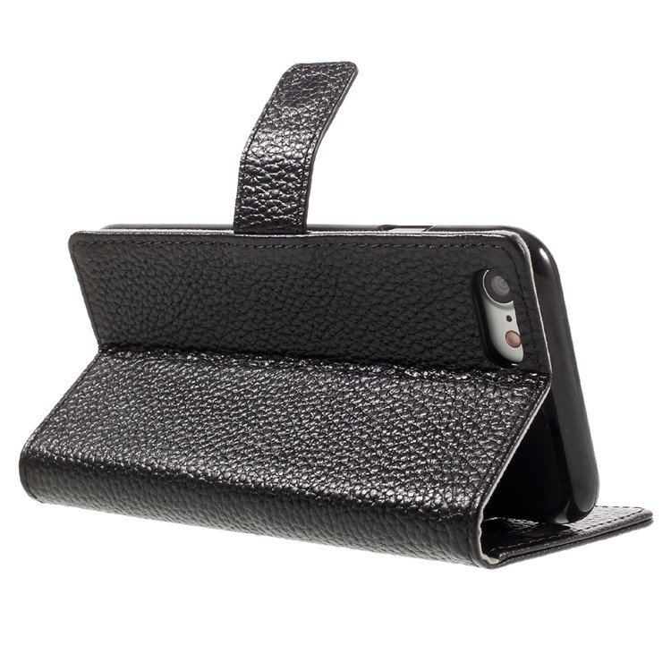 Litchi Texture Genuine Leather Wallet Stand Case for iPhone 7 - Black-1