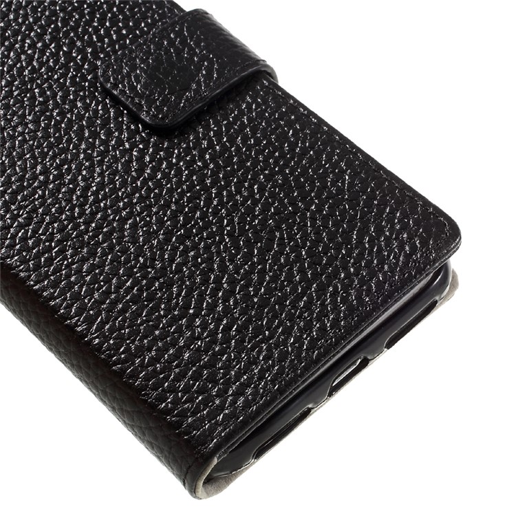 Litchi Texture Genuine Leather Wallet Stand Case for iPhone 7 - Black-1