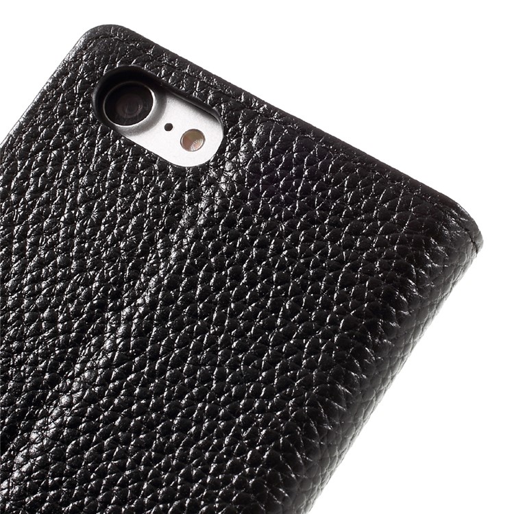 Litchi Texture Genuine Leather Wallet Stand Case for iPhone 7 - Black-1