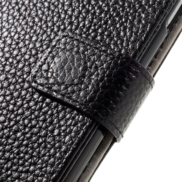 Litchi Texture Genuine Leather Wallet Stand Case for iPhone 7 - Black-1