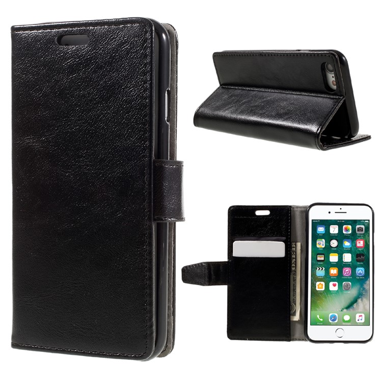 Crazy Horse Wallet Leather Stand Case for iPhone 7 4.7 inch - Black-1