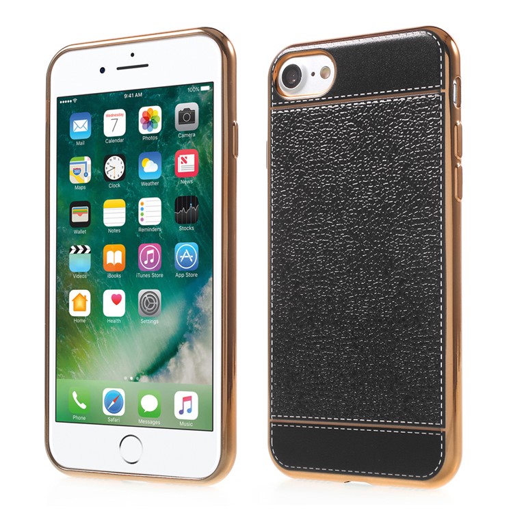 Leather Coated Plating Soft TPU Case for iPhone 7 4.7 inch - Black-1