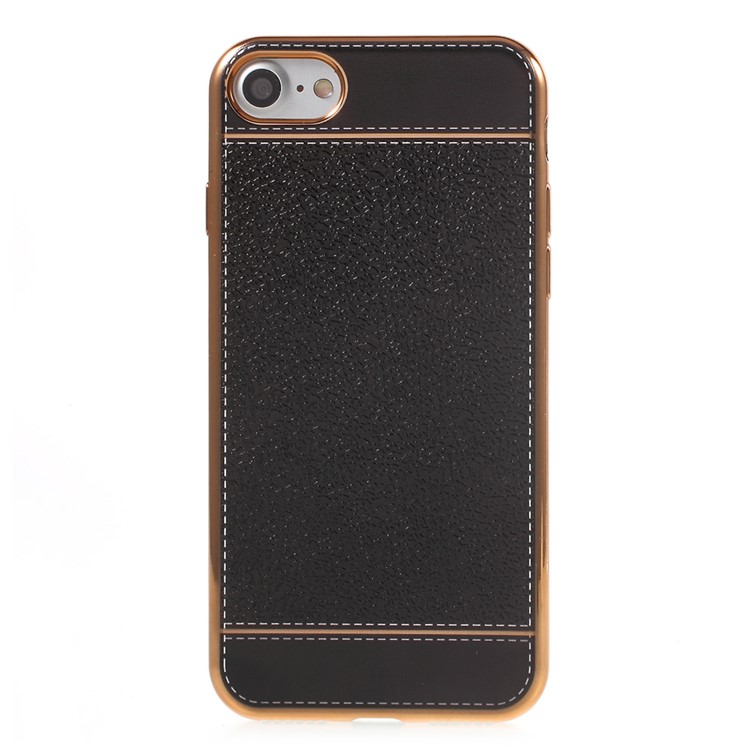Leather Coated Plating Soft TPU Case for iPhone 7 4.7 inch - Black-2
