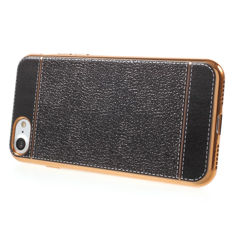 Leather Coated Plating Soft TPU Case for iPhone 7 4.7 inch - Black-3