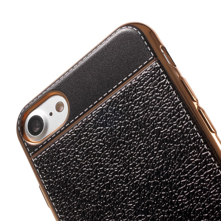 Leather Coated Plating Soft TPU Case for iPhone 7 4.7 inch - Black-4