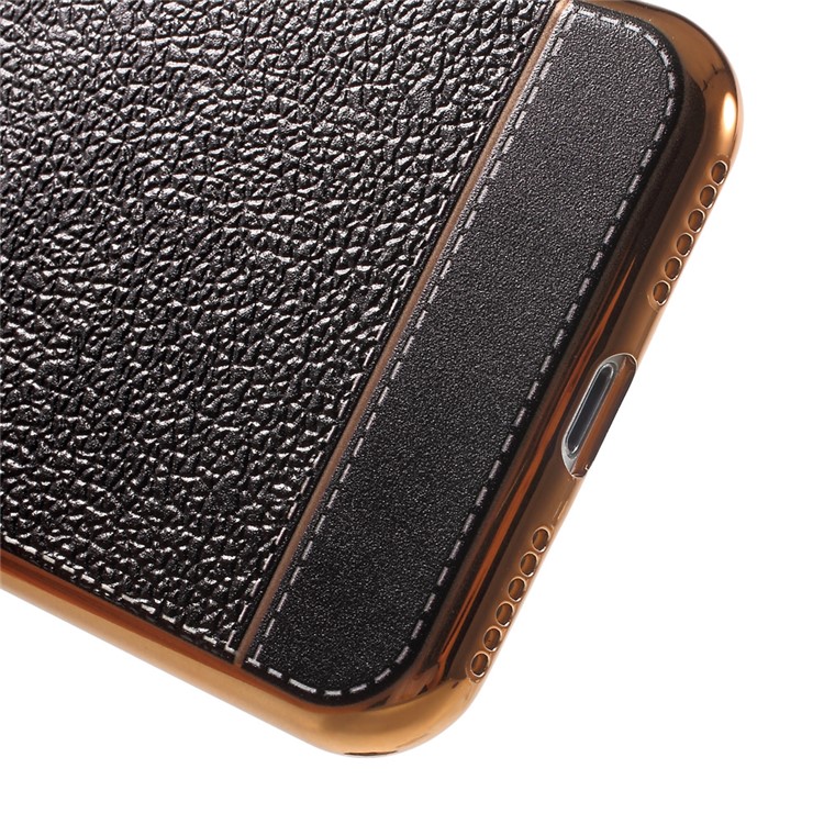 Leather Coated Plating Soft TPU Case for iPhone 7 4.7 inch - Black-6