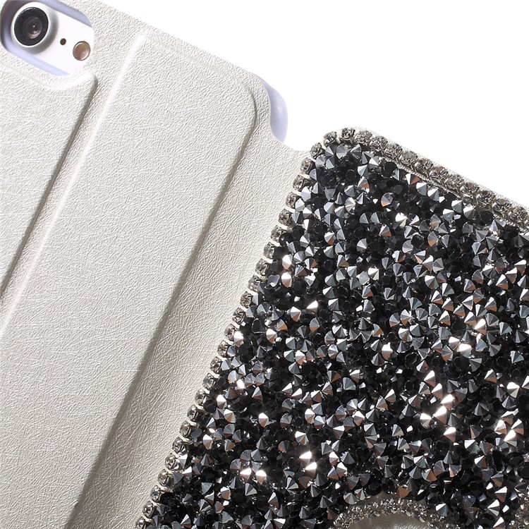 Diamond Decor Silk Texture Leather Stand Card Slot Case for iPhone 7 4.7 - Black-7
