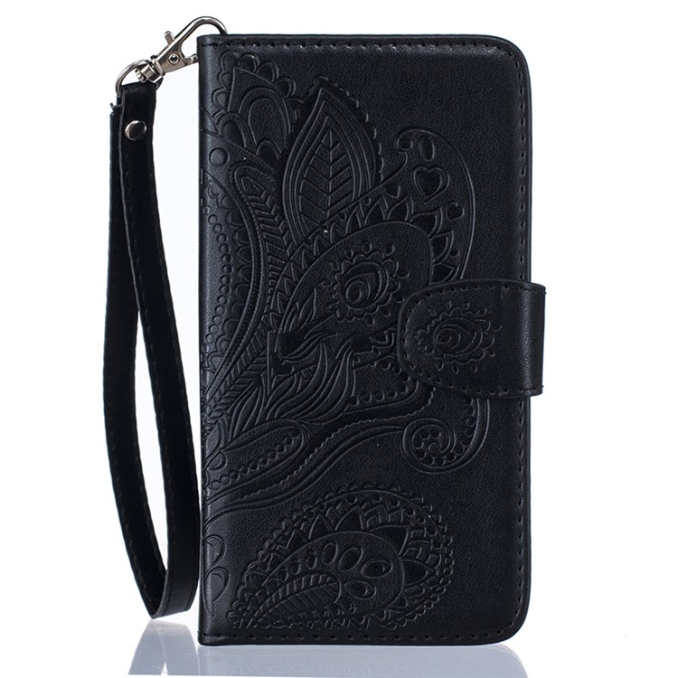 Paisley Pattern Imprint Leather Wallet Case with Lanyard for iPhone 6S Plus / 6 Plus - Black-1