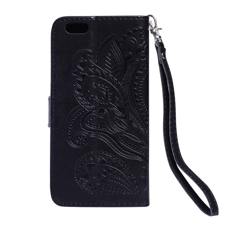 Paisley Pattern Imprint Leather Wallet Case with Lanyard for iPhone 6S Plus / 6 Plus - Black-1